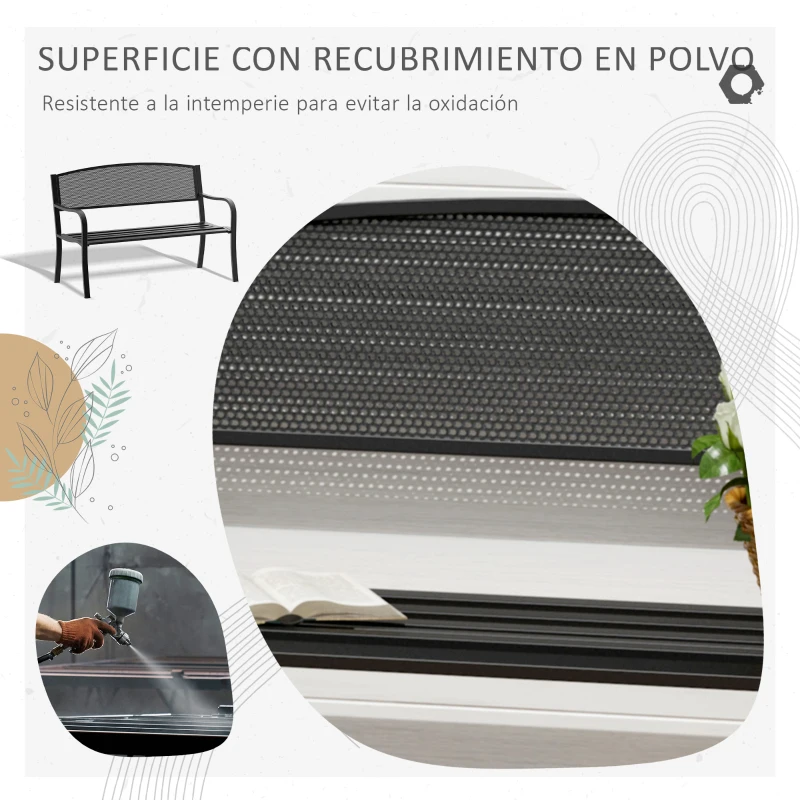 Outsunny Banco Exterior de Jardín de 2 Plazas Banco para Terraza con Respaldo de Malla de Acero Carga 240 kg 127x60x87 cm Negro