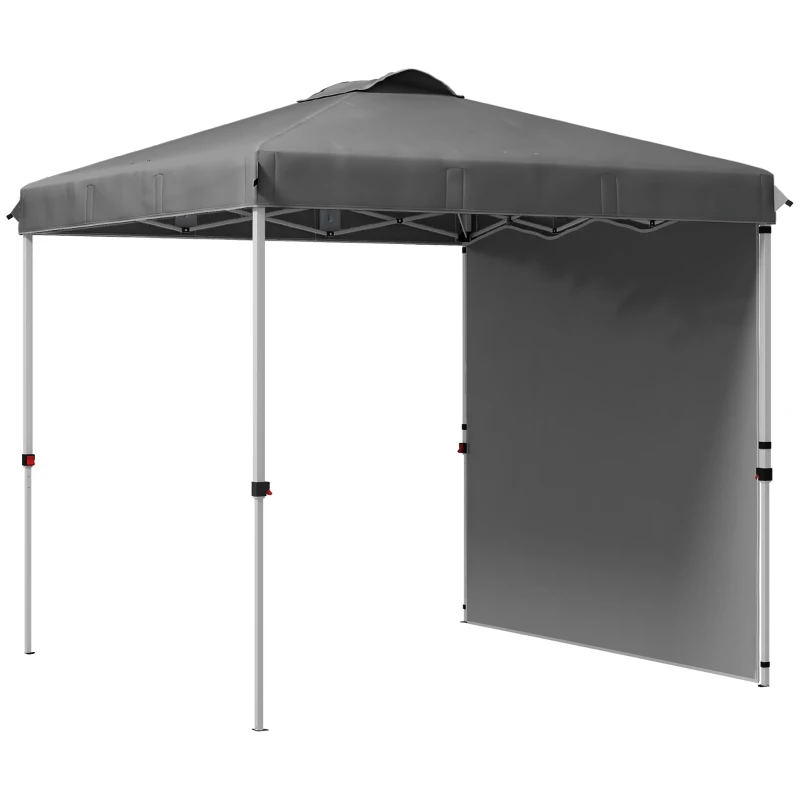 Outsunny Carpa Plegable de Jardín de 2,5x2,5 m con Altura Ajustable Anti-UV con 1 Pared Lateral y Bolsas de Arena Gris Oscuro