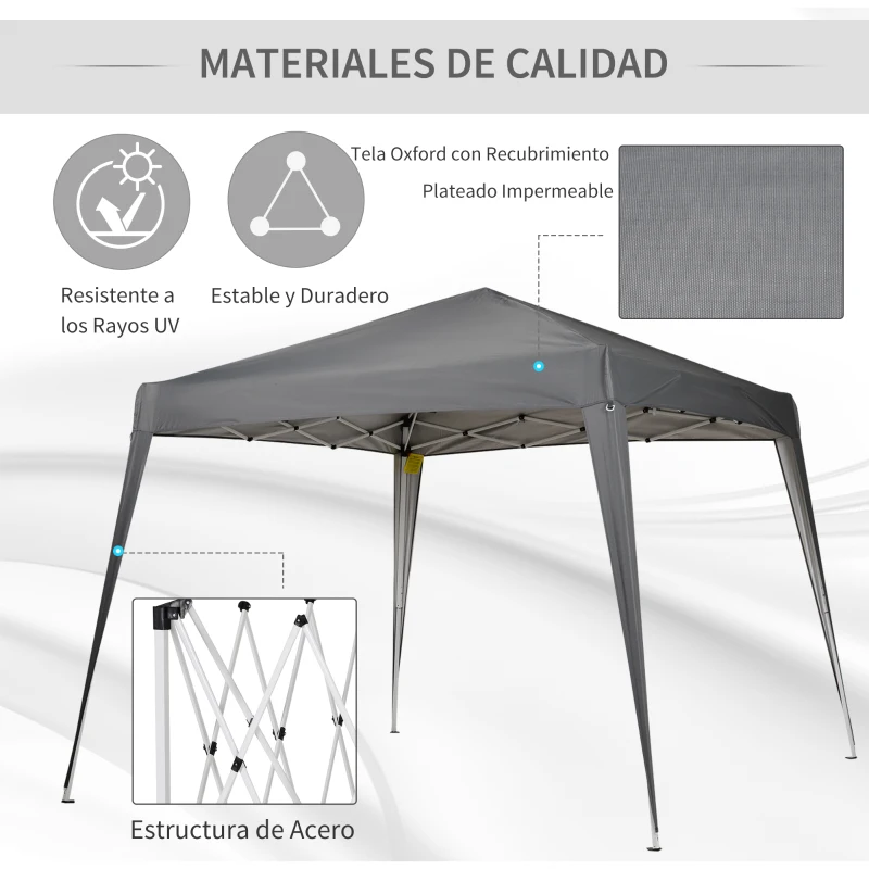 Outsunny Carpa Plegable 2,4x2,4 m Cenador de Jardín Impermeable Diseño Pop Up de Acero y Cubierta de Tela Oxford Gazebo para Exterior