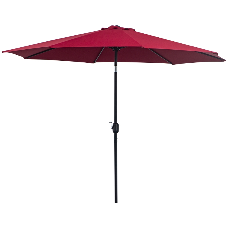 Outsunny Sombrilla de Jardín Ø295x250 cm con Manivela Parasol Exterior con Mecanismo de Inclinación y Poste Desmontable de Metal para Terraza Piscina Patio Vino Tinto