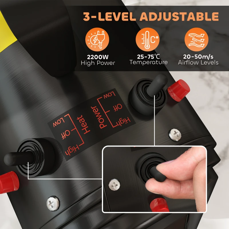 PawHut 2200W Dog Hair Dryer with Adjustable Temperature & Velocity, 3 Different Nozzles, Black