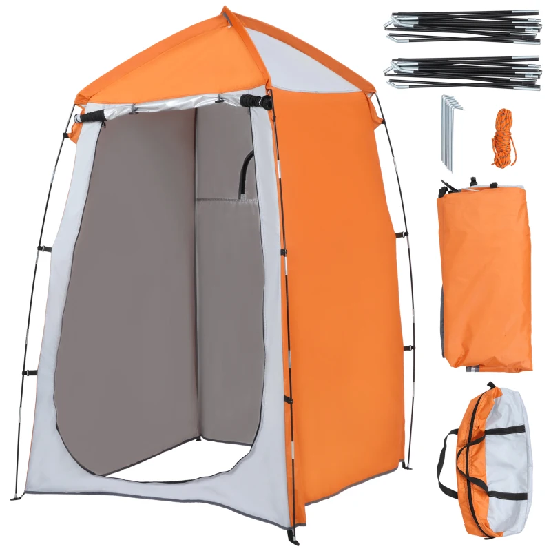 Outsunny Tienda de Ducha Camping Portátil UV25+ Tienda de Privacidad Tienda Instantánea para Baño Vestuario Cambiador Inodoro con Ventana Bolsillo y Bolsa de Transporte 123x121x198 cm Naranja