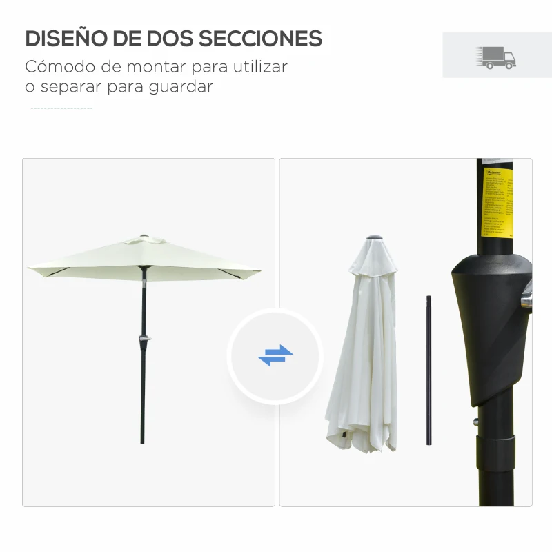Outsunny Sombrilla de Jardín Ø230x216 cm con Apertura Manual Ángulo Ajustable e Impermeable para Terraza Piscina Crema