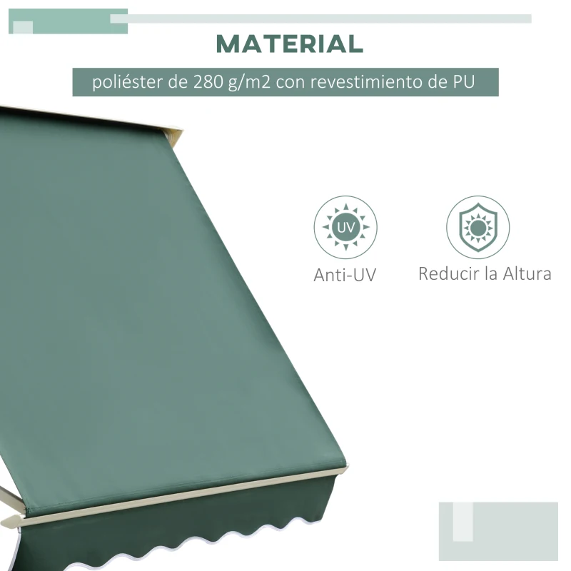 Outsunny Toldo Manual Retráctil de Aluminio Toldo para Exterior Toldo de Balcón Ángulo Ajustable Impermeable Anti-UV Tela de Poliéster 180x70cm Verde