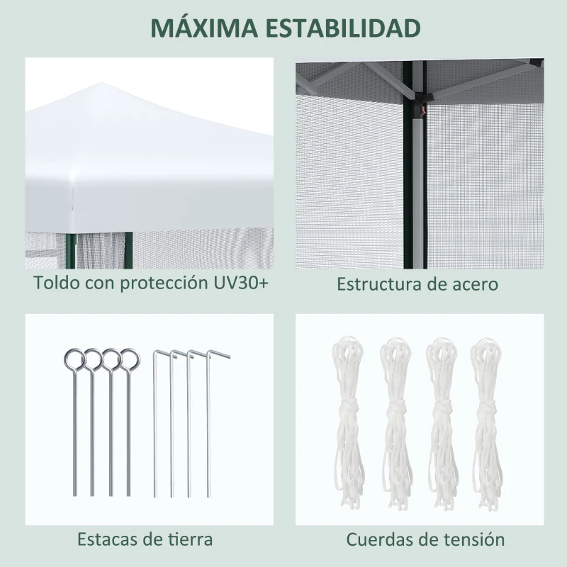 Outsunny Cenador de Jardín 3x3 m con Paredes Laterales Altura Ajustable Anti-UV Impermeable y Bolsa de Transporte Blanco y Verde