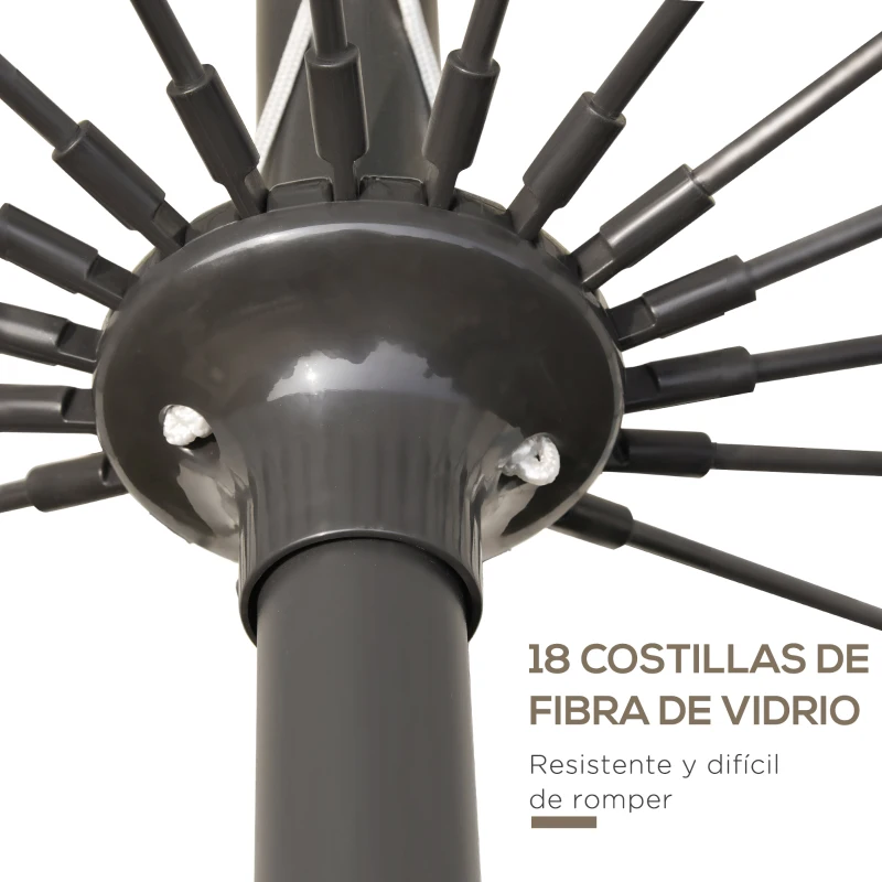 Outsunny Sombrilla de Jardín Ø250x240 cm con Manivela Parasol con Ángulo Inclinable con 18 Varillas para Exterior Crema
