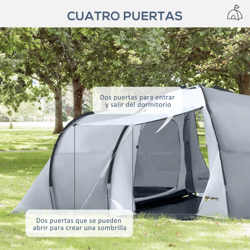 Outsunny Tienda de Campaña Familiar para 4-6 Personas con 2 Ventanas y Bolsa de Transporte Impermeable Anti-UV 590x245x193cm Gris