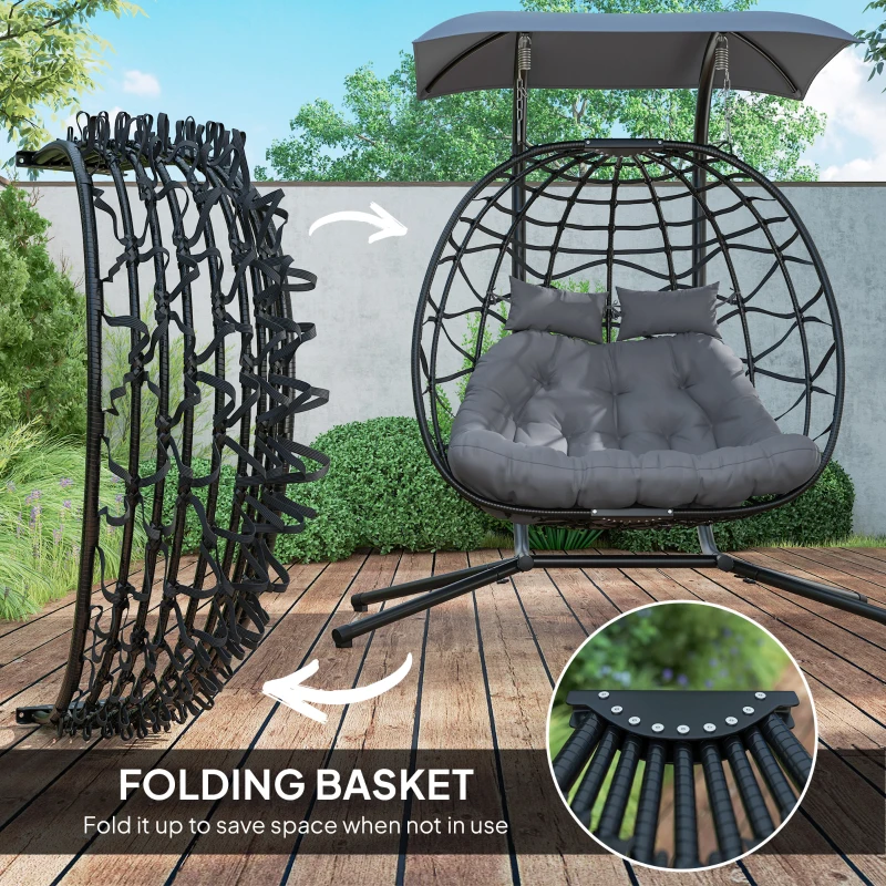 Outsunny Two-Seater Rattan Egg Chair - Black