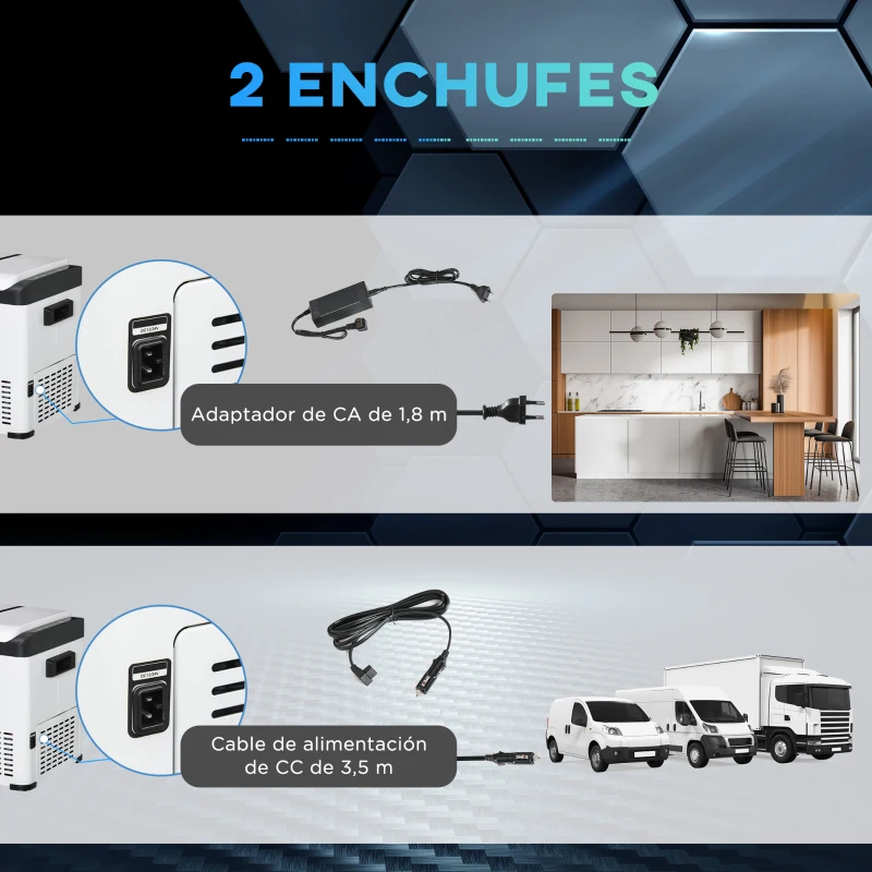 Outsunny Refrigerador de Coche 30L 12/24V hasta -22℃ Nevera Eléctrica con Luz LED y Asas Plegables 61x32x40 cm Blanco