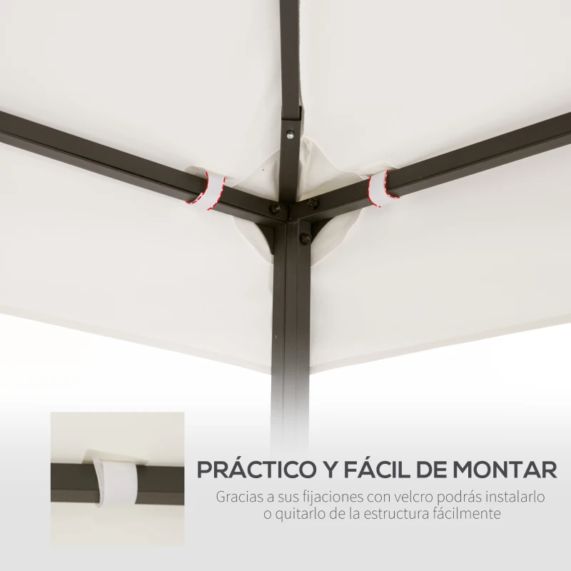 Outsunny Techo de Repuesto 4x3 m para Cenador de Jardín Cubierta de Reemplazo para Pabellón de 2 Niveles Transpirable con 8 Orificios de Drenaje para Patio Exterior Beige