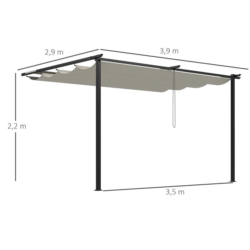 Outsunny Pérgola de Pared para Exterior con Techo Retráctil para Patio Terraza Jardín 390x290x220 cm Crema