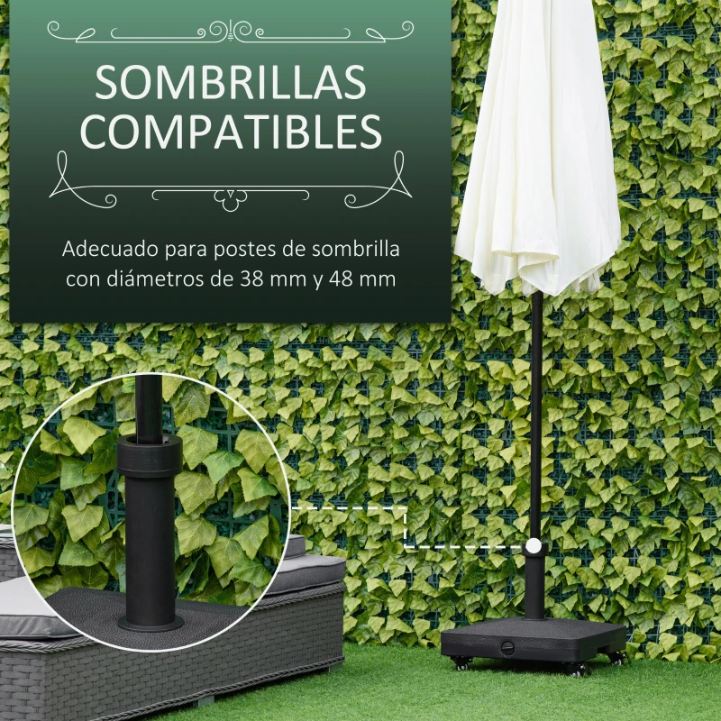 Outsunny Base de Sombrilla con 4 Ruedas Bloqueables Soporte de Parasol Rellenable de Arena 18 kg o Agua 16 kg para Jardín Patio Terraza 45x45x39 cm Negro