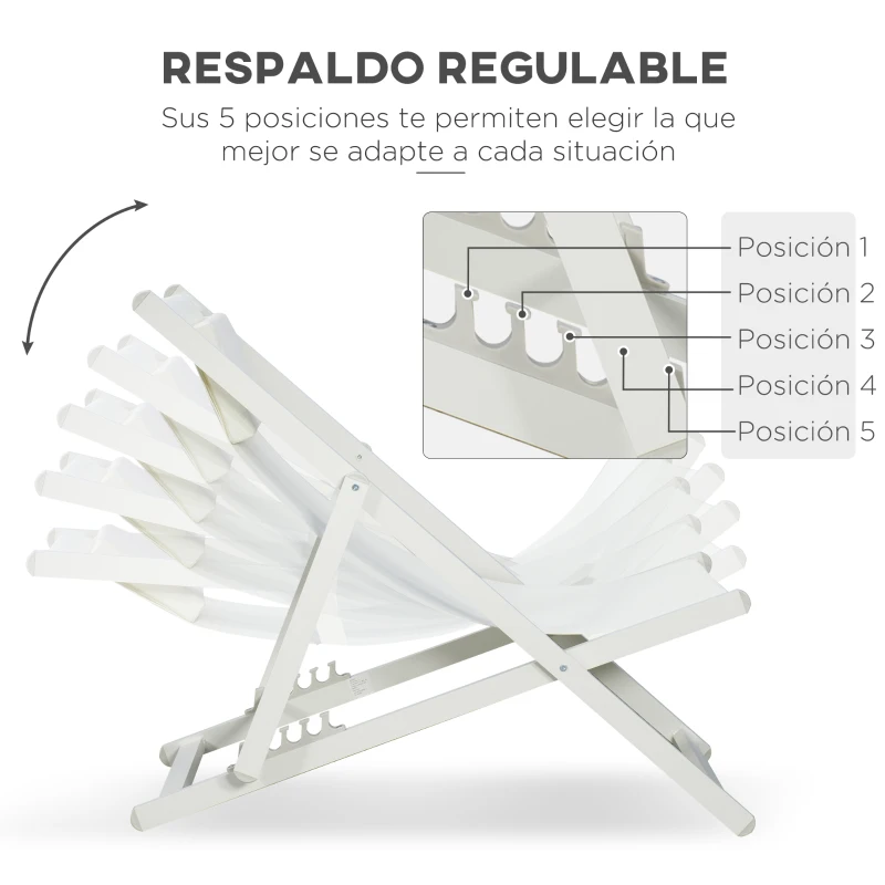 Outsunny Conjunto de 2 Tumbonas Plegables de Aluminio con Respaldo Regulable en 5 Posiciones Reposacabezas 58x96,5x91,5 cm Blanco