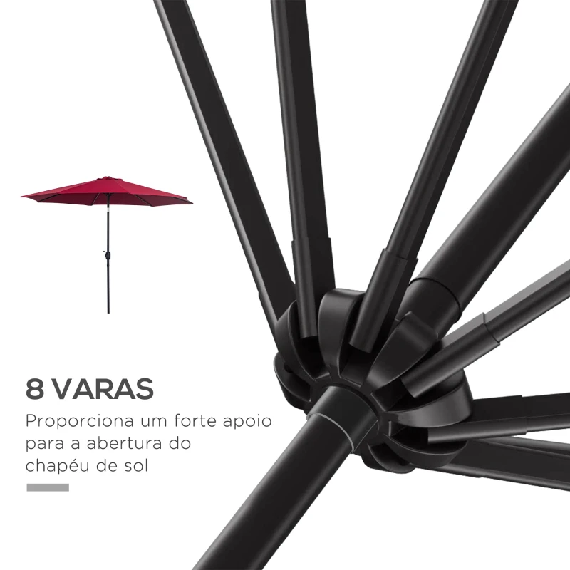 Outsunny Sombrilla de Jardín Ø295x250 cm con Manivela Parasol Exterior con Mecanismo de Inclinación y Poste Desmontable de Metal para Terraza Piscina Patio Vino Tinto