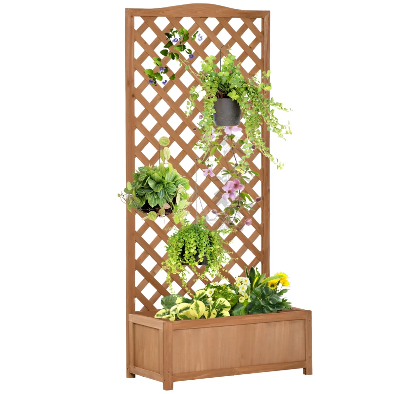 Outsunny Jardinera con Enrejado de Madera Maciza Arriate Macetero con Soporte para Trepadora Cultivos Plantas Flores para Balcón Terraza Jardín Exterior 76x36x170 cm Marrón