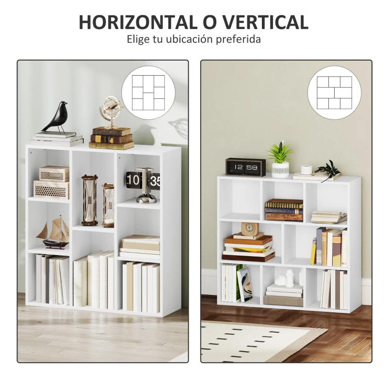 HOMCOM Estantería de Almacenaje con 8 Compartimentos Diseño Vertical u Horizontal para Libros Decoración 74,3x24x80 cm Blanco