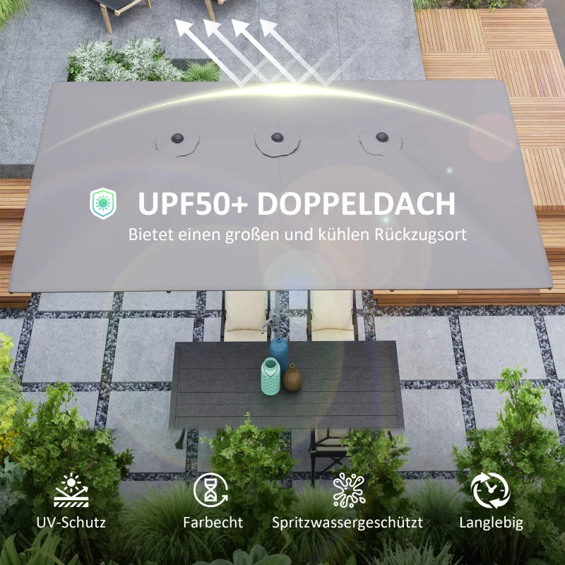 Outsunny Doppelseitiger Schirm, 451 x 264 cm Sonnenschirm mit Kurbelsystem, 12 Metallstreben, Aluminiummast, Dunkelgrau(m-5)