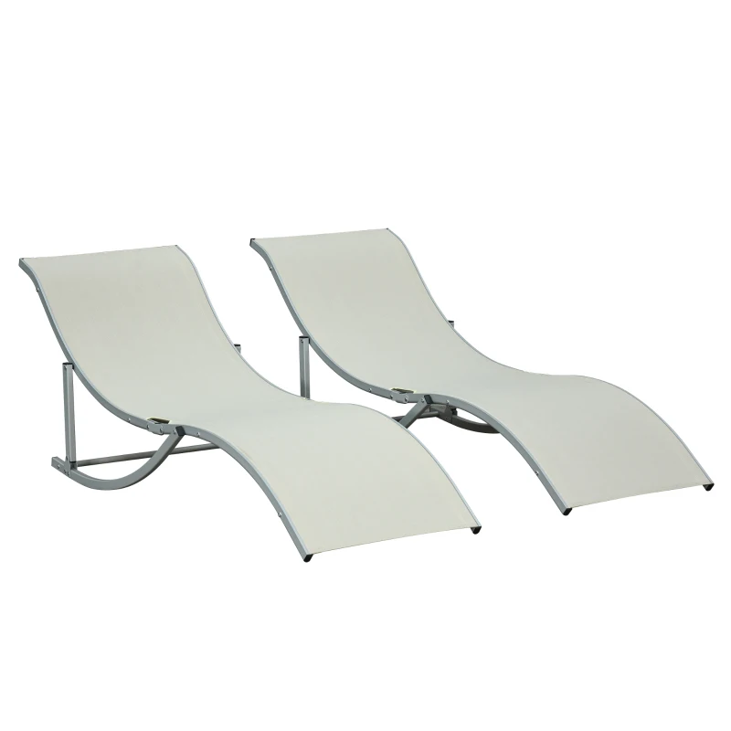 Outsunny 2 Tumbonas Plegables en Forma de S Ergonómica con Marco de Aluminio Texteline para Piscina Patio Jardín Terraza 165x61x63 cm Crema