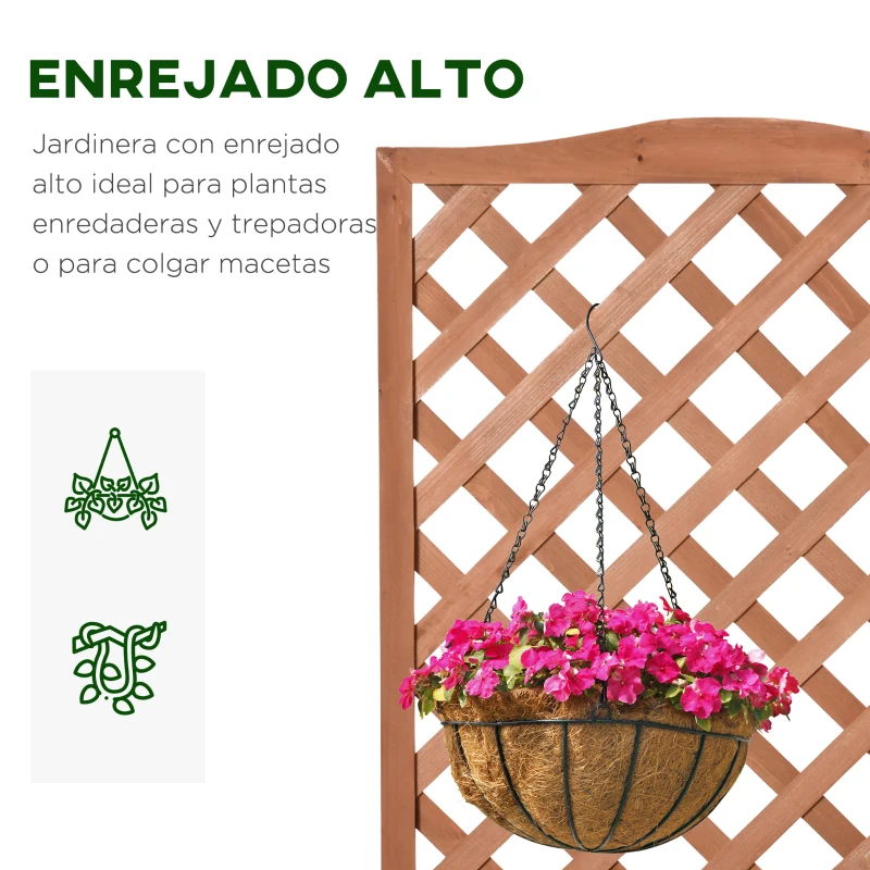 Outsunny Macetero con Soporte para Trepadora Cultivos Plantas Flores para Terraza Jardín Exterior 70x28x117 cm Marrón