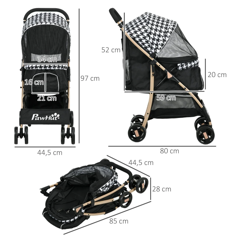 PawHut Carrito para Mascotas con 2 Puertas Ventana de Malla Cesta de Almacenamiento Cuerda de Seguridad 80x44,5x97 cm Negro