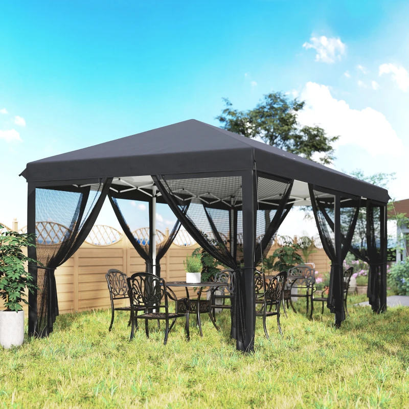 Outsunny 3 x 6m Pop Up Gazebo, Outdoor Canopy Shelter, Marquee Party Wedding Tent with 6 Mesh Walls and Carry Bag, Black