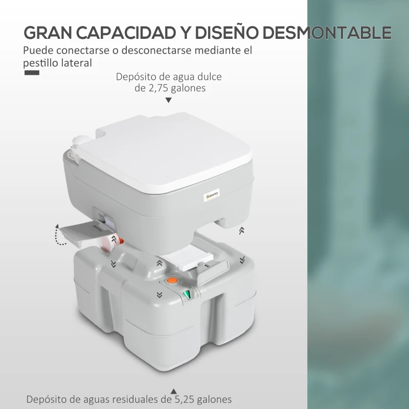 Outsunny Inodoro Portátil 20L con Indicador de Nivel Carga 150 kg para Camping Viaje Ancianos Caravana Barco 33x40x43 cm Gris