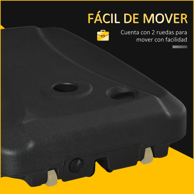 Outsunny Base de Sombrilla con 2 Ruedas Rellenable de Agua 60 kg Arena 68 kg o Mixto 75 kg 80x60x17 cm Negro