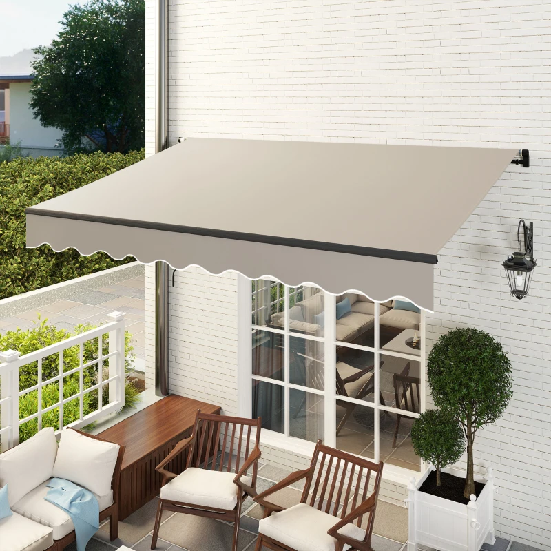 Outsunny Toldo Manual Retrátil 360x220 cm Toldo para Balcão com Manivela de Alumínio e Proteção UV30+ Toldo Enrolável de Exterior Creme