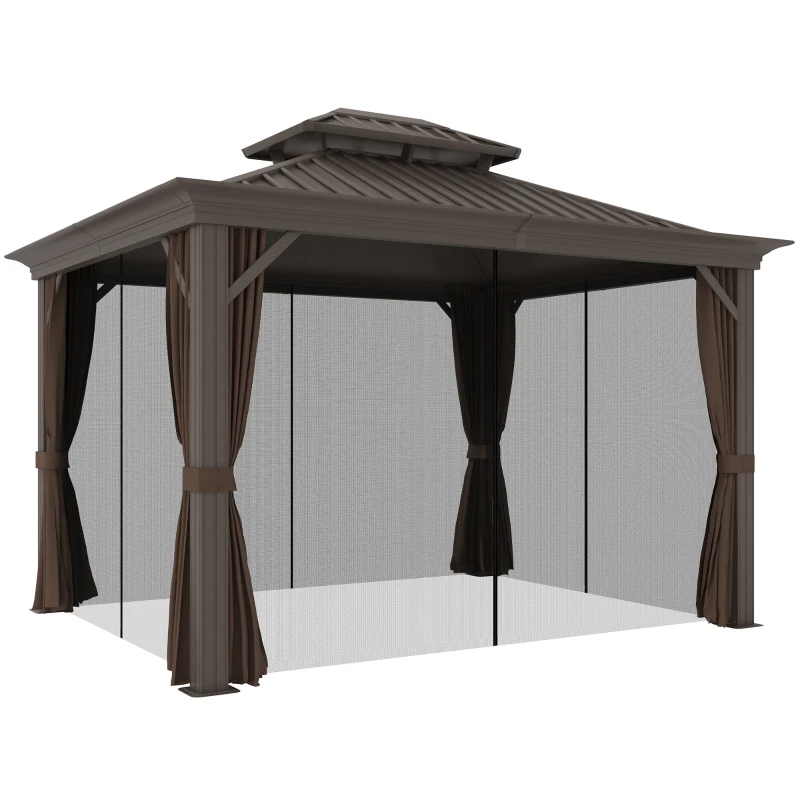Outsunny 3.65 x 3m Aluminium Hardtop Gazebo, with Accessories - Brown