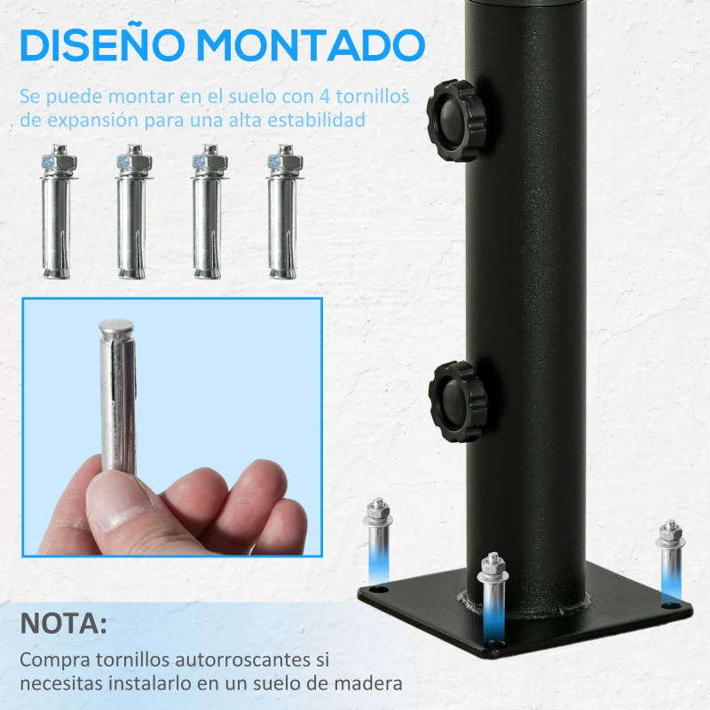 Outsunny Soporte de Parasol para Suelo de Cemento con 2 Botones de Bloqueo y 4 Tornillos de Expansión Base de Sombrilla para Palo de Paraguas de 34/38/48mm 12x12x30 cm Negro