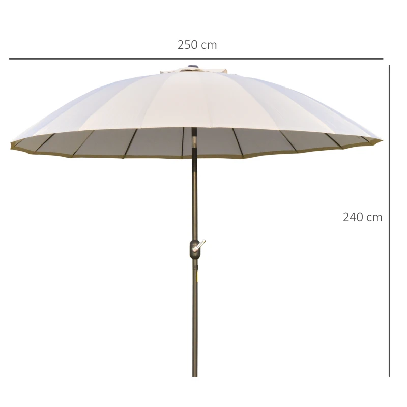 Outsunny Sombrilla de Jardín Ø250x240 cm con Manivela Parasol con Ángulo Inclinable con 18 Varillas para Exterior Crema