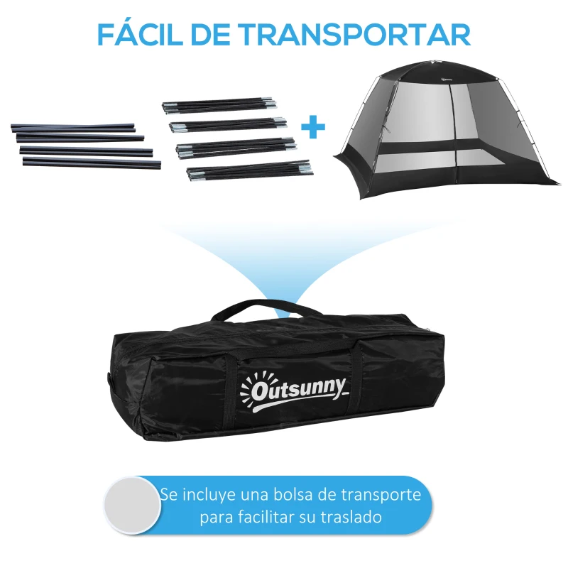 Outsunny Carpa de Jardín 3x3x2 m Cenador para 4-6 Personas con 4 Mosquiteras y Puerta Incluye Bolsa de Transporte Negro