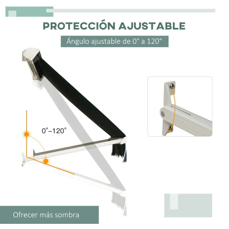 Outsunny Toldo Manual Retráctil de Aluminio Toldo para Exterior Toldo de Balcón Ángulo Ajustable Impermeable Anti-UV Tela de Poliéster 180x70cm Verde