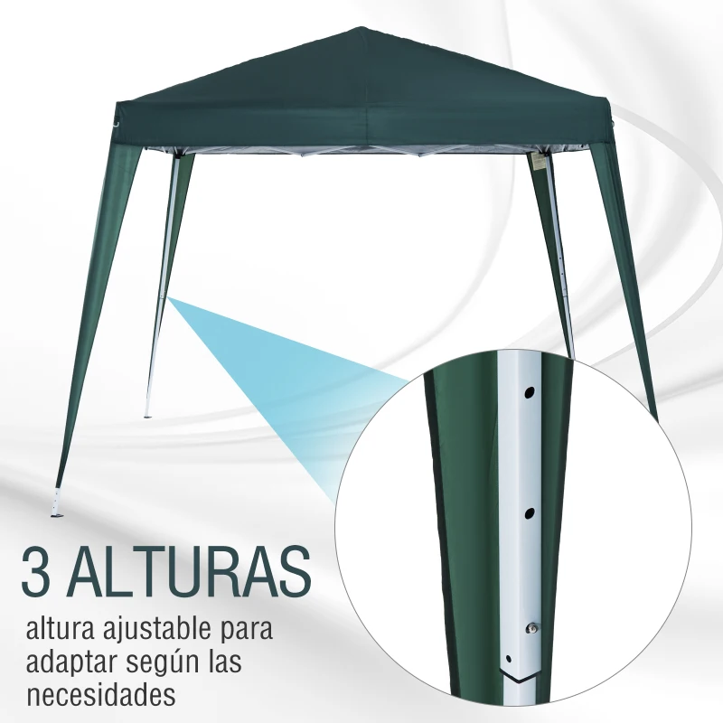 Outsunny Carpa Plegable 2,4x2,4m Cenador de Jardín Impermeable Diseño Pop Up de Acero y Cubierta de Tela Oxford Gazebo para Exterior Verde