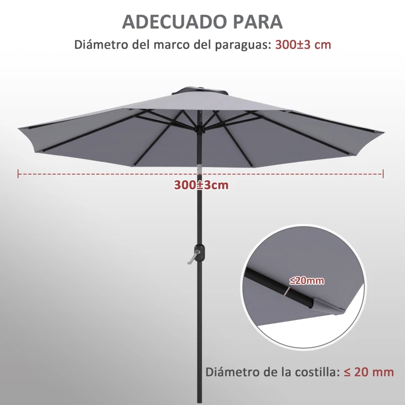 Outsunny Toldo de Recambio de Sombrilla de 3 m Toldo de Repuesto para Sombrilla de Patio con Ventilación Superior Gris