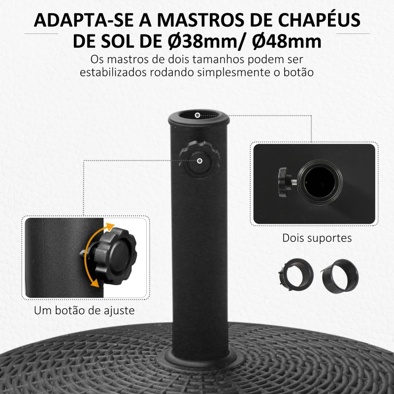 Outsunny Base para Chapéu de Sol Redonda Ø52 cm Suporte com Rodas e Peso de 22,7 kg Compatível com Mastros Ø38 mm e Ø48 mm  Preto