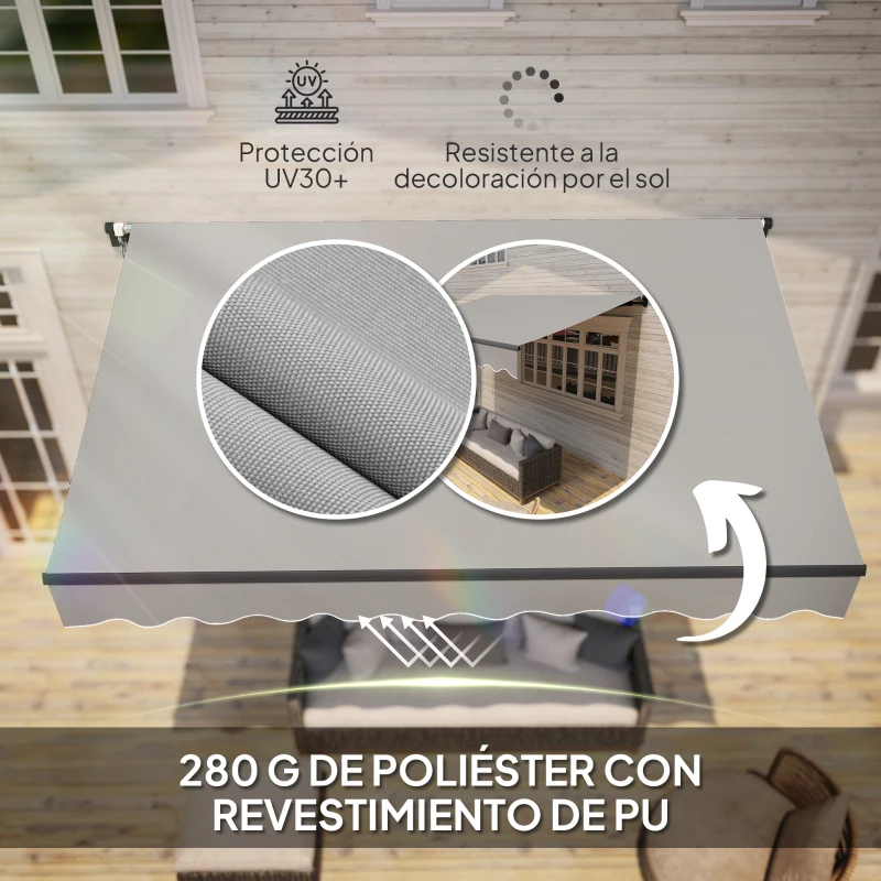 Outsunny Toldo Retráctil de Aluminio para Ventanas y Puertas con Protección UV30+ y Inclinación Ajustable 360x220 cm Gris