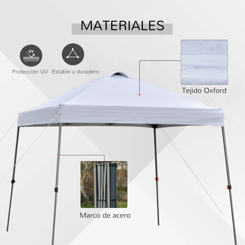 Outsunny Cenador Plegable 3x3m Carpa de Jardín con Bolsa de Transporte con Ruedas Impermeable y Marco de Acero Gazebo para Exterior Fiestas Camping Blanco
