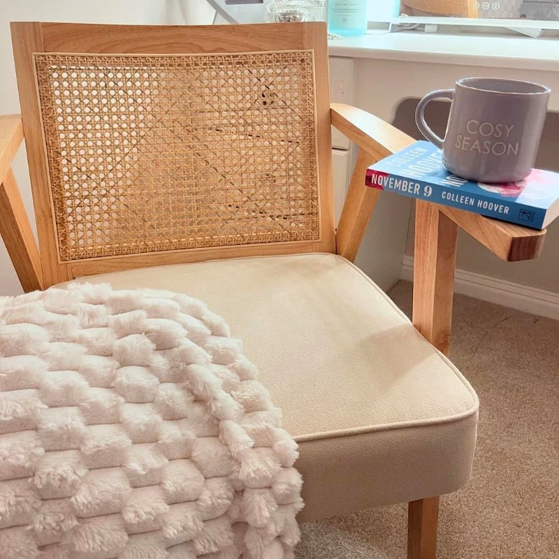 HOMCOM Wooden Rattan Weave Panel Accent Chair - Natural Finish