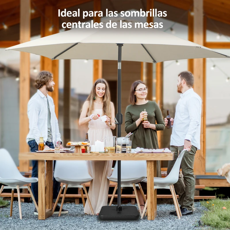 Outsunny Base de Sombrilla de Jardín Cuadrada Mástil Ø32-38 mm Rellenable de Arena 12 kg y Agua 9L 38x38x12 cm Negro