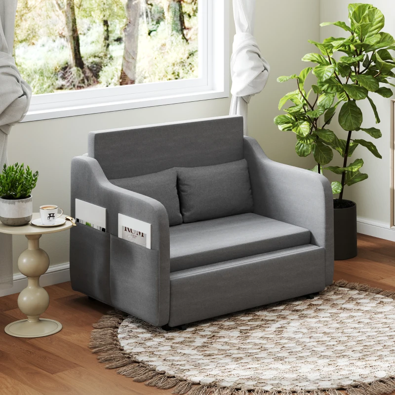 HOMCOM Two-Seater Pull-Out Sofa Bed - Grey