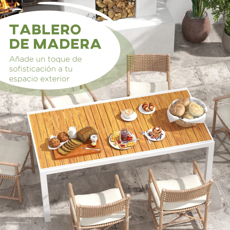 Outsunny Mesa de Comedor Exterior Rectangular con Marco de Aluminio Carga 50 kg para Terraza Jardín 180/240x94x73 cm Marrón