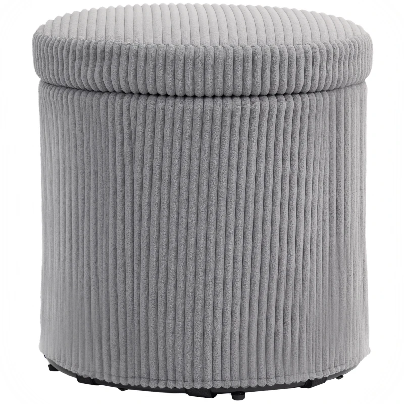 HOMCOM Puff con Almacenaje Redondo Tapizado en Pana con Estructura de Acero Estable y Acolchado Suave Ø40x41 cm Gris Claro
