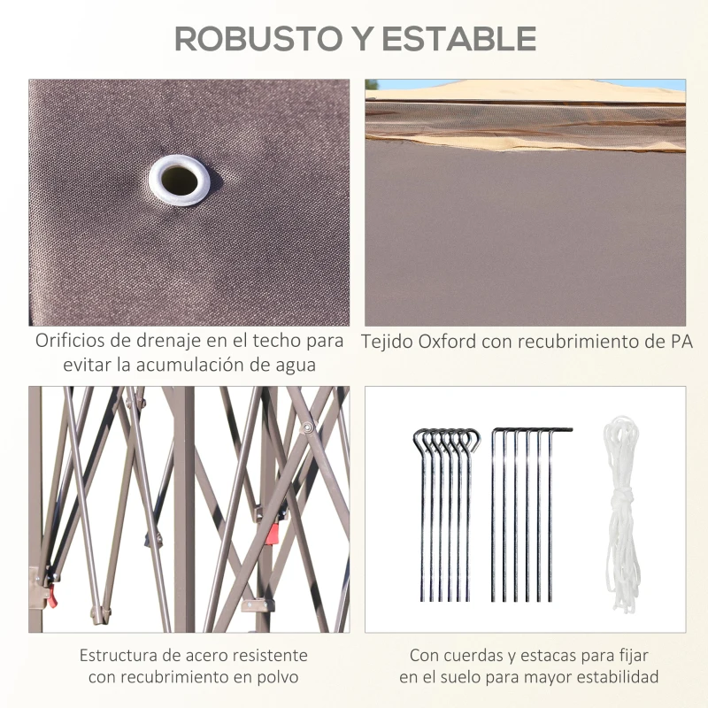 Outsunny Cenador de Jardín Hexagonal 4,05x3,4x2,85 m con Doble Techo 6 Mosquiteras Desmontables Bolsa y Anti-UV Beige