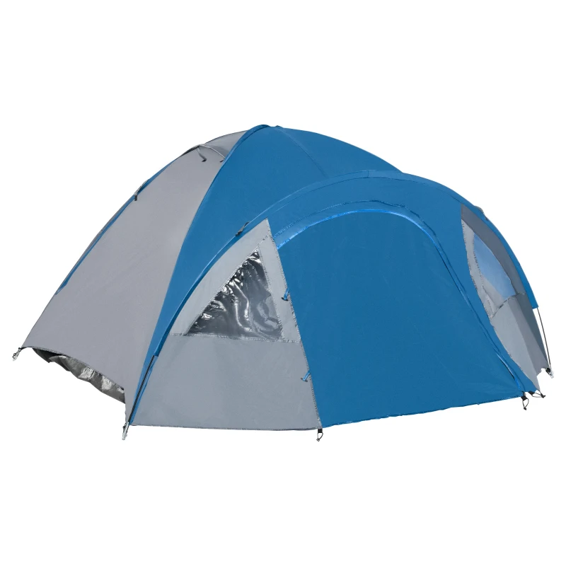 Outsunny Tienda de Campaña para 3-4 Personas con Ventanas 2 Bolsillos y Bolsa de Transporte 250x300x130 cm Gris y Azul