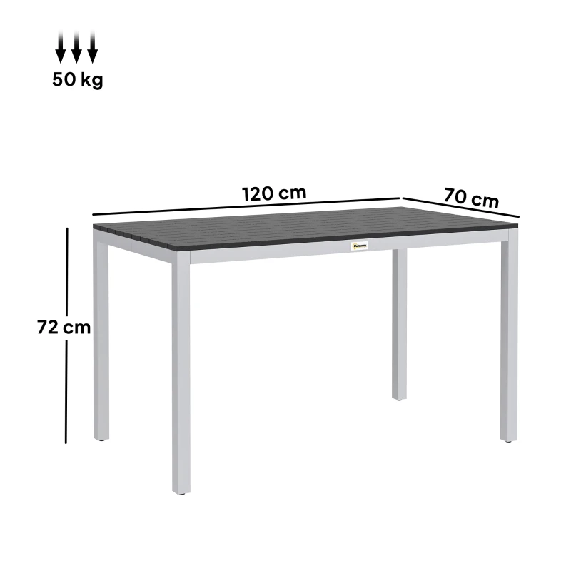 Outsunny Garden Table for 4-6, 120 x 70 cm Outdoor Dining Table with Rust-Resistant Aluminium Frame, Easy Maintenance Slatted Top, for Patio, Terrace, Balcony, Black