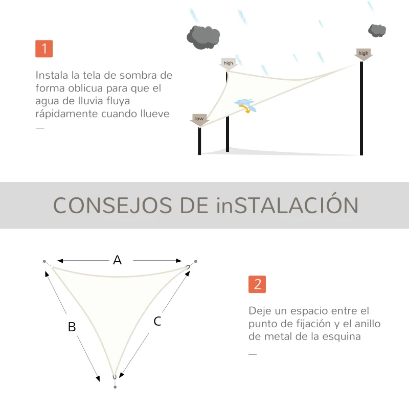 Outsunny Toldo Vela Triangular 6x6x6 m Vela de Sombra para Jardín Patio Terraza Poliéster Anti UV Color Crema