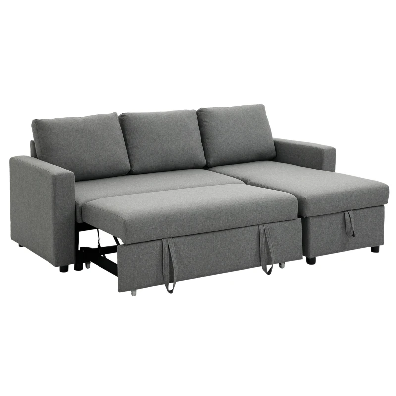 HOMCOM Divano Letto 3 Posti e Penisola con Contenitore, Rivestimento Tessuto Effetto Lino, 211.5x146x85cm