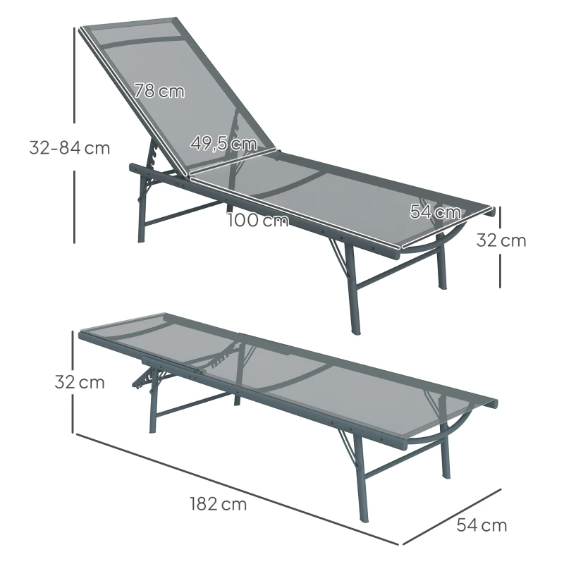 Outsunny Conjunto de 2 Espreguiçadeiras Jardim Dobráveis e Reclináveis em 5 Posições 164x54x84 cm Cinza Claro