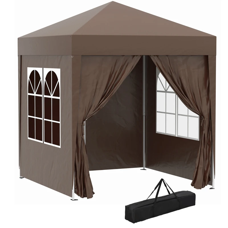Outsunny Carpa Plegable 2x2m Cenador de Jardín 4 Paredes Laterales Tela Oxford 2 Puertas 2 Ventanas Bolsa de Transporte Marrón